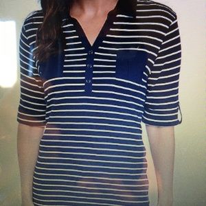 New Directions Roll Tab Henley Top NWT